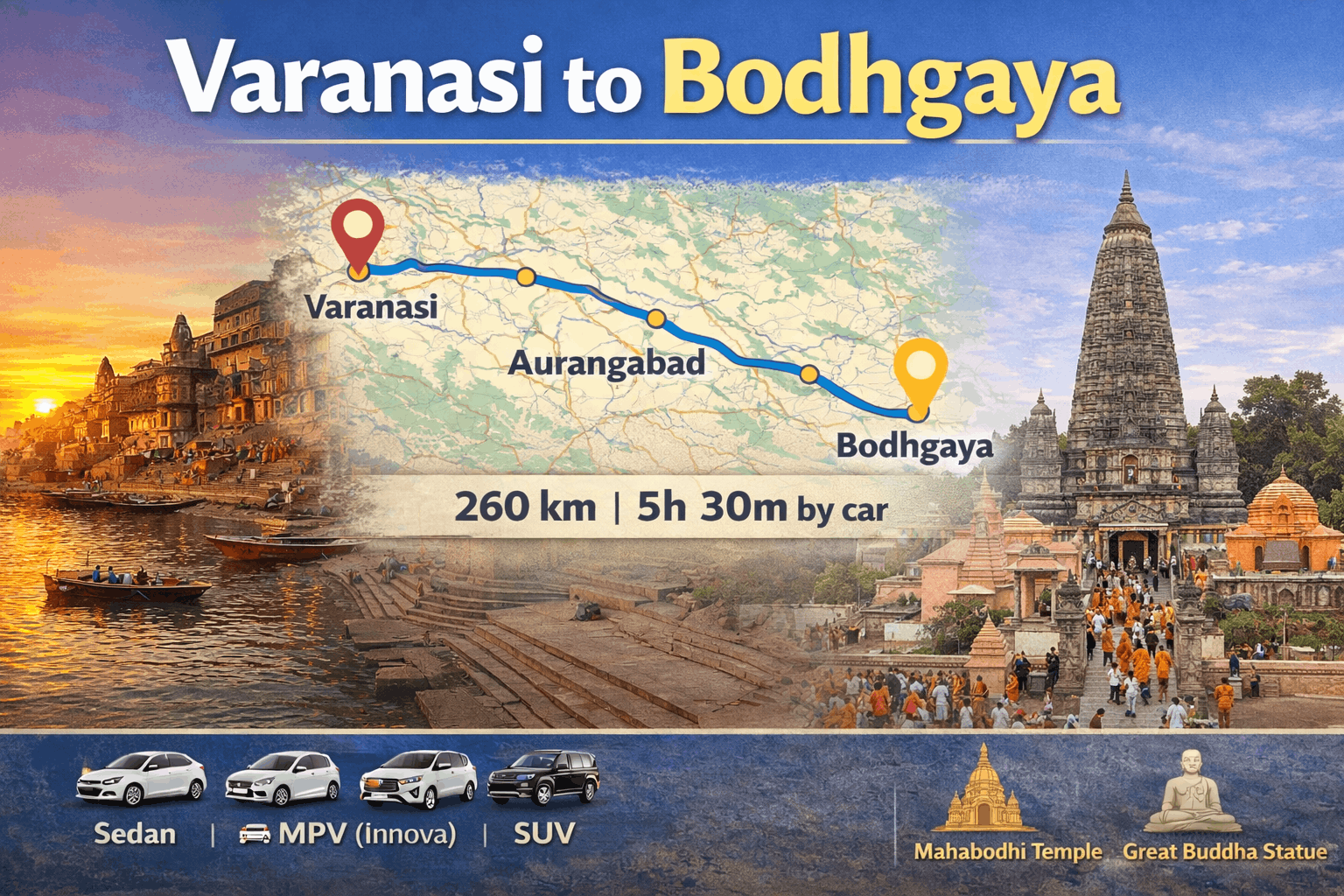 Varanasi to Bodhgaya Cab Service
